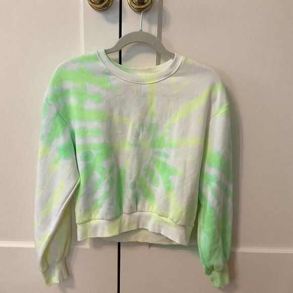 C'est Toi Green and White Tie Dye Cropped Sweatshirt NWT L - Picture 1 of 6